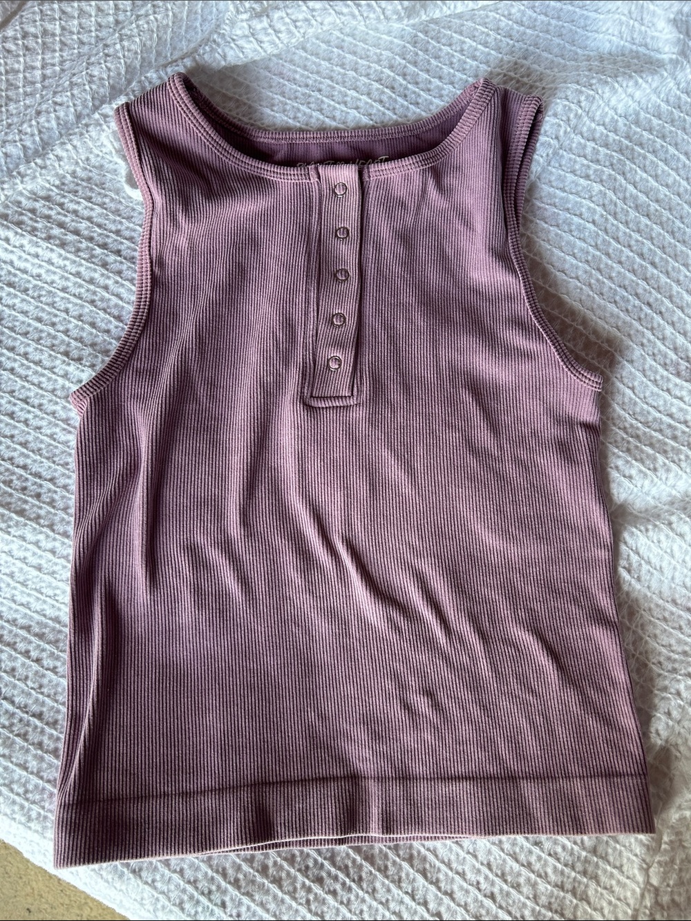 Ribbed Henley Tank in Dusty Mauve